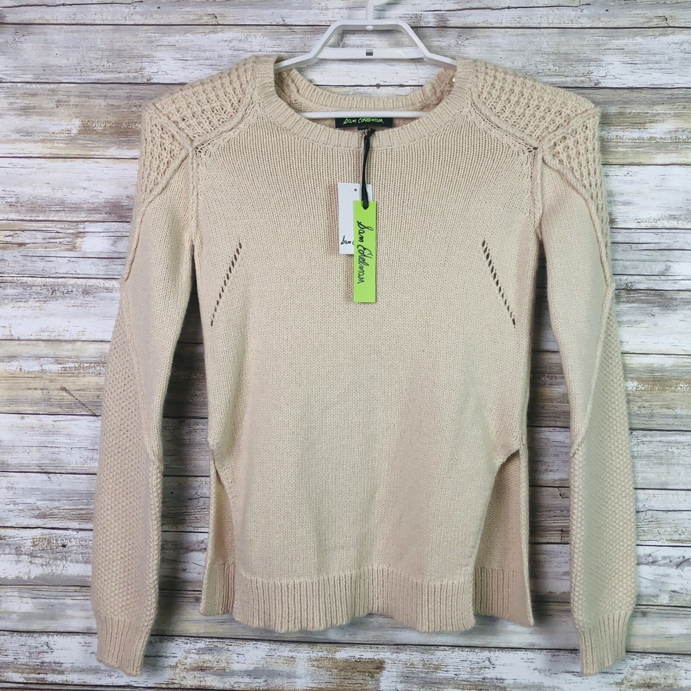 Sam‎ Edelman Womens Sweater Small Long Sleeve Cream Wool Blend Side Slits NWT